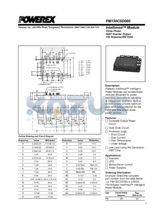 PM150CSD060 datasheet - Intellimod Module Three Phase IGBT Inverter Output (150 Amperes/600 Volts)