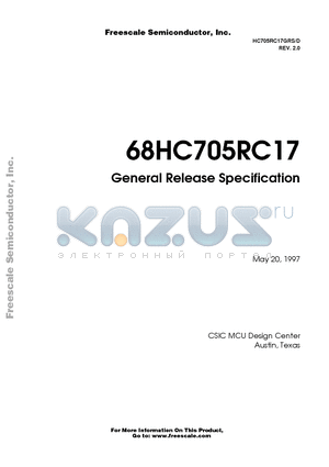 MC68HC705RC17P datasheet - Genneral Release Specification