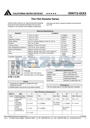 XRN772-2005GBP datasheet - Thin Film Resistor Series