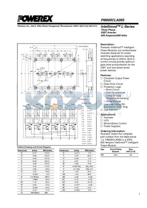 PM600CLA060 datasheet - Intellimod L-Series Three Phase IGBT Inverter 600 Amperes/600 Volts