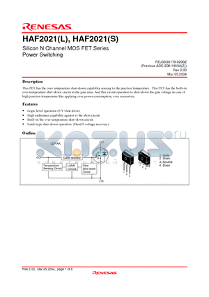 HAF2021S datasheet - Silicon N Channel MOSFET Series Power Switching