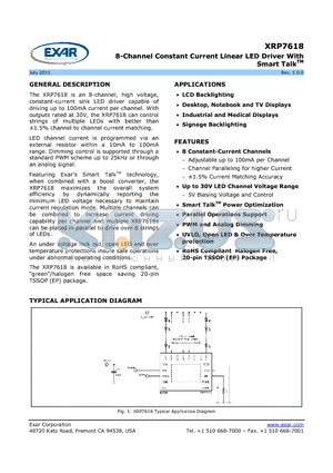 XRP7618IGBTR-F datasheet - 8-Channel Constant Current Linear LED Driver With Smart TalkTM