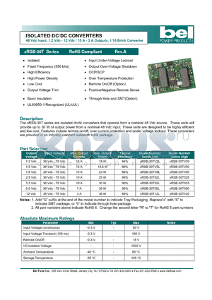 XRSB-30T05L datasheet - ISOLATED DC/DC CONVERTERS