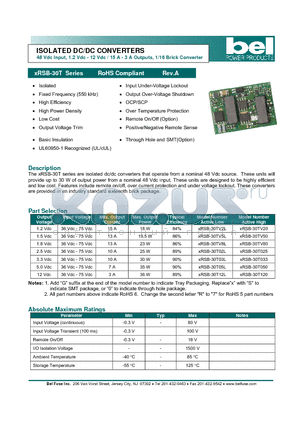XRSB-30TV80 datasheet - ISOLATED DC/DC CONVERTERS