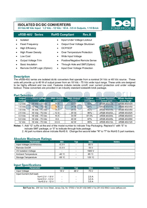 XRSB-40U025 datasheet - ISOLATED DC/DC CONVERTERS