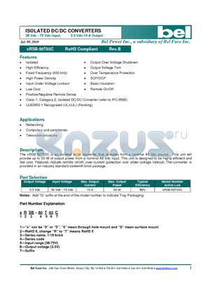 XRSB-50T03C datasheet - ISOLATED DC/DC CONVERTERS