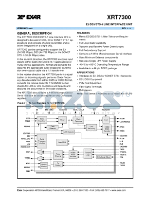 XRT7300IV datasheet - E3/DS3/STS-1 LINE INTERFACE UNIT