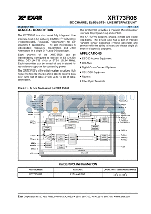 XRT73R06IB datasheet - SIX CHANNEL E3/DS3/STS-1 LINE INTERFACE UNIT