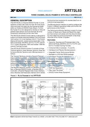 XRT72L53 datasheet - THREE CHANNEL DS3/E3 FRAMER IC WITH HDLC CONTROLLER