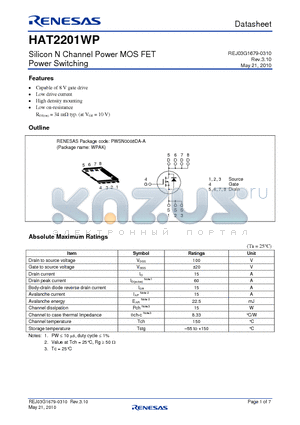HAT2201WP-EL-E datasheet - Silicon N Channel Power MOS FET Power Switching