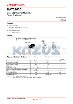 HAT2203C datasheet - Silicon N Channel MOS FET Power Switching