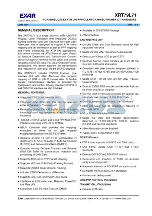 XRT79L71 datasheet - 1-CHANNEL DS3/E3 ATM UNI/PPP/CLEAR-CHANNEL FRAMER IC - HARDWARE