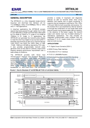 XRT83L30IV datasheet - SINGLE-CHANNEL T1/E1/J1 LH/SH TRANSCEIVER WITH CLOCK RECOVERY AND JITTER ATTENUATOR