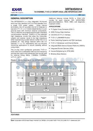 XRT83SH314 datasheet - 14-CHANNEL T1/E1/J1 SHORT-HAUL LINE INTERFACE UNIT