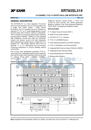 XRT83SL314 datasheet - 14-CHANNEL T1/E1/J1 SHORT-HAUL LINE INTERFACE UNIT