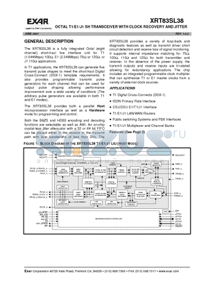 XRT83SL38_07 datasheet - OCTAL T1/E1/J1 SH TRANSCEIVER WITH CLOCK RECOVERY AND JITTER