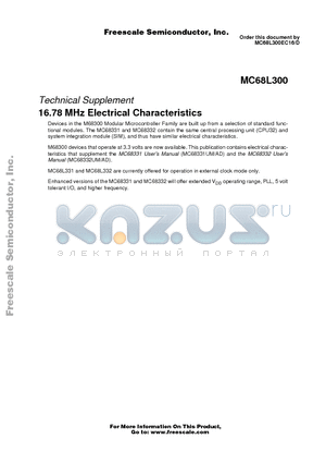 MC68L300 datasheet - 16.78 MHz Electrical Characteristics