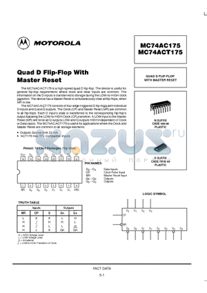 MC74AC175 datasheet - QUAD D FLIP-FLOP WITH MASTER RESET