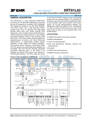 XRT91L82IB datasheet - 2.488/2.666 GBPS STS-48/STM-16 SONET/SDH TRANSCEIVER