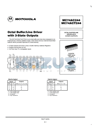 MC74AC244N datasheet - OCTAL BUFFER/LINE DRIVER WITH 3-STATE OUTPUTS