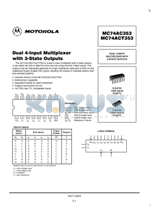 MC74AC353D datasheet - DUAL 4-INPUT MULTIPLEXER WITH 3-STATE OUTPUTS