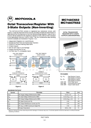 MC74AC652N datasheet - OCTAL TRANSCEIVER/REGISTER WITH 3-STATE OUTPUTS (NON-INVERTING)
