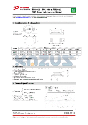 PN0805 datasheet - SMD Power Inductors Unshielded