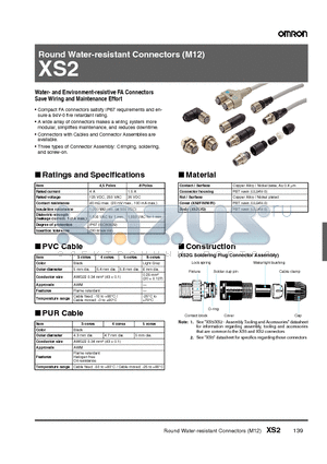 XS2 datasheet - Round Water-resistant Connectors (M12)