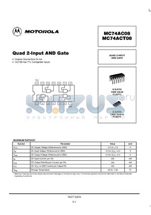 MC74ACT08N datasheet - Quad 2-Input AND Gate