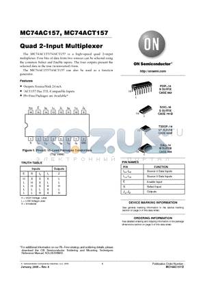 MC74ACT157M datasheet - Quad 2-Input Multiplexer