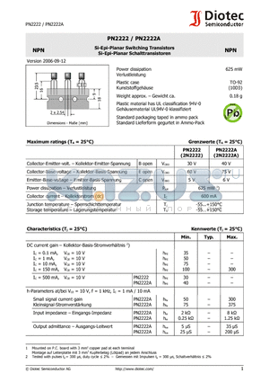 PN2222A datasheet - Si-Epi-Planar Switching Transistors Si-Epi-Planar Schalttransistoren