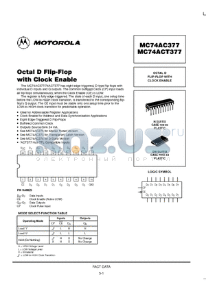 MC74ACT377N datasheet - OCTAL D FLIP-FLOP WITH CLOCK ENABLE