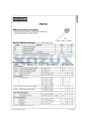 PN4141 datasheet - NPN General Purpose Amplifier