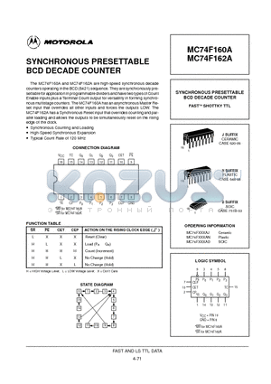 MC74F162A datasheet - SYNCHRONOUS PRESETTABLE BCD DECADE COUNTER