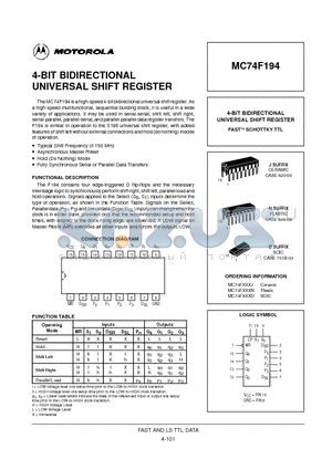 MC74F194J datasheet - 4-BIT BIDIRECTIONAL UNIVERSAL SHIFT REGISTER