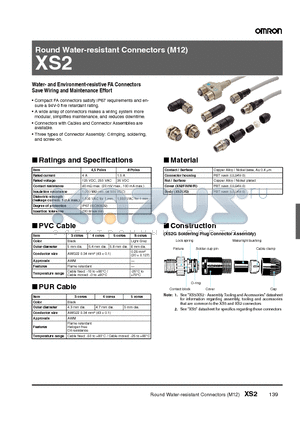 XS2H-M12PUR5S2M datasheet - Round Water-resistant Connectors (M12)