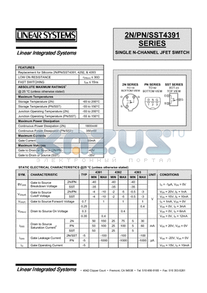 PN4393 datasheet - SINGLE N-CHANNEL JFET SWITCH