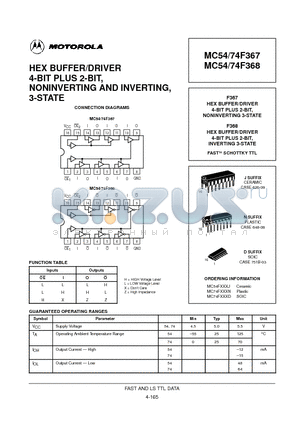 MC74F368N datasheet - F367 HEX BUFFER/DRIVER 4-BIT PLUS 2-BIT, NONINVERTING 3-STATE