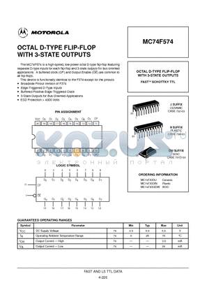 MC74F574DW datasheet - OCTAL D-TYPE FLIP-FLOP WITH 3-STATE OUTPUTS
