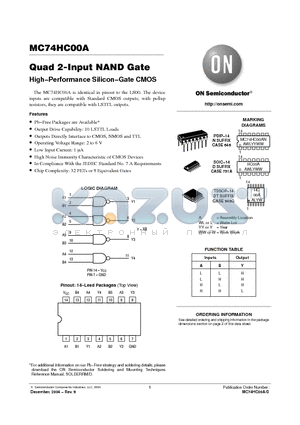 MC74HC00AN datasheet - Quad 2-Input NAND Gate