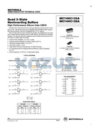 MC74HC125A datasheet - Quad 3-State Noninverting Buffers