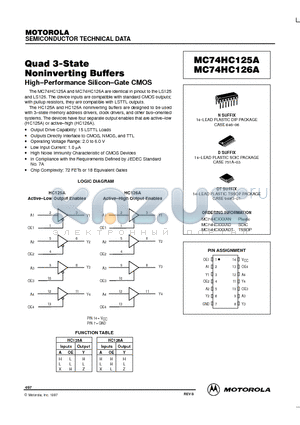 MC74HC126A datasheet - Quad 3-State Noninverting Buffers