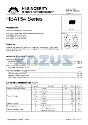 HBAT54 datasheet - Silicon Schottky Barrier Double Diodes