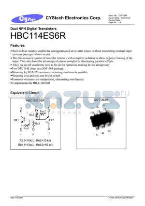 HBC114ES6R datasheet - Dual NPN Digital Transistors