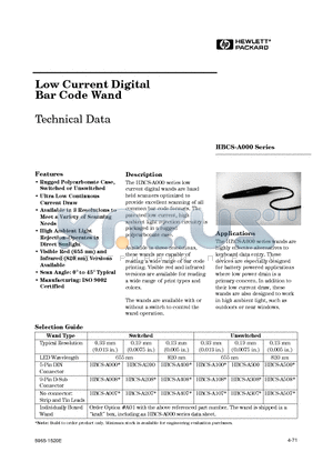 HBCS-A107 datasheet - Low Current Digital Bar Code Wand