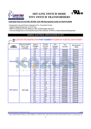 PNY-07006 datasheet - OFF-LINE SWITCH MODE TINY SWITCH TRANSFORMERS