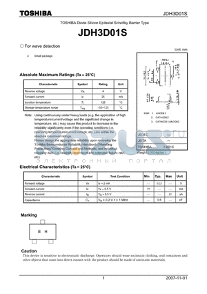 JDH3D01S datasheet - Diode Silicon Epitaxial Schottky Barrier Type For wave detection