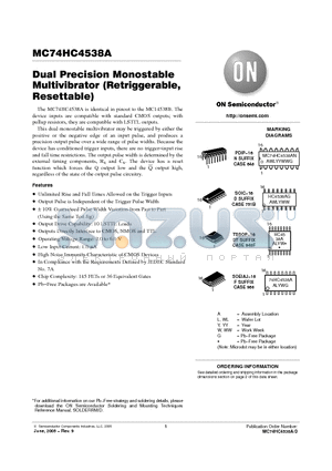 MC74HC4538AD datasheet - Dual Precision Monostable Multivibrator (Retriggerable,Resettable)