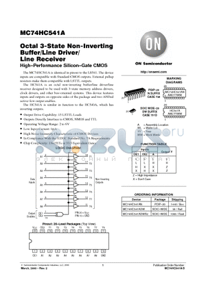 MC74HC541AN datasheet - Octal 3-State Non-Inverting Buffer/Line Driver/Line Receiver