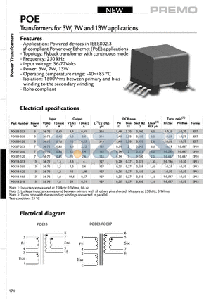 POE07-050 datasheet - Transformers for 3W, 7W and 13W application